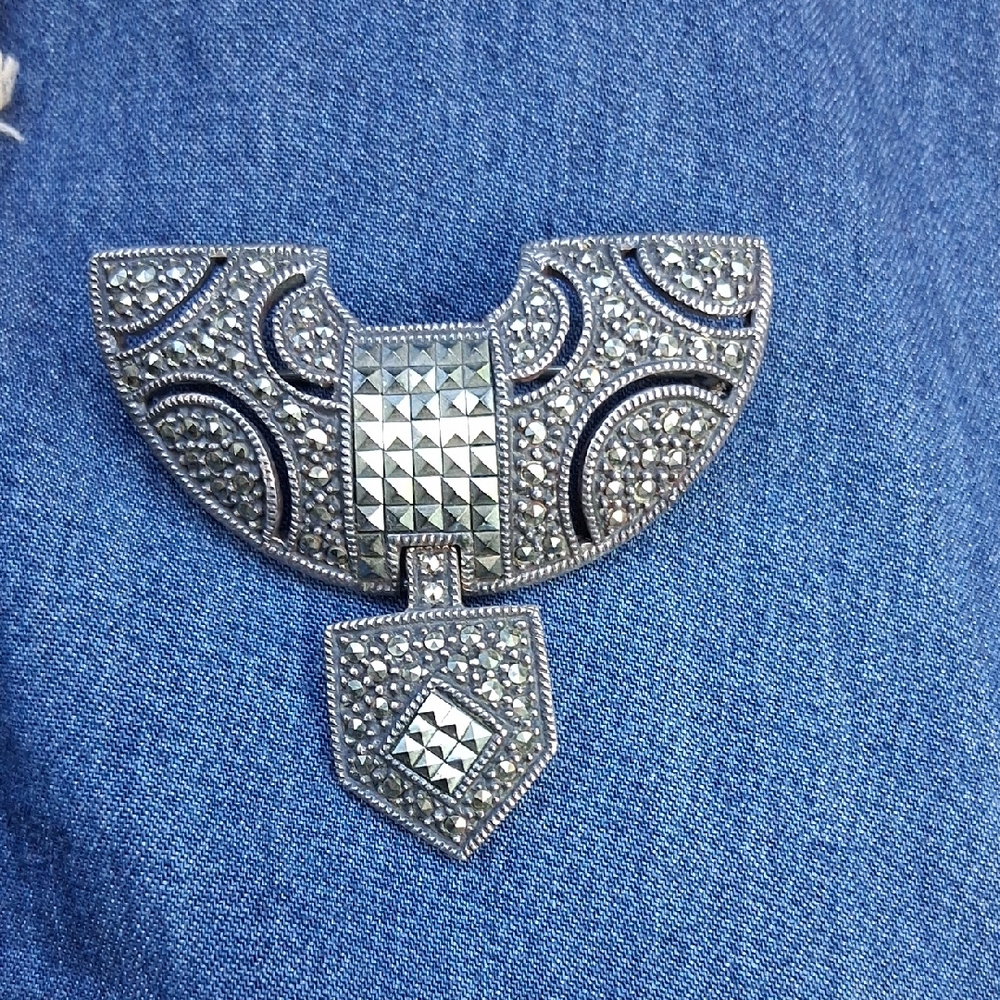 Judith Jack Silver Brooch with Black Accents